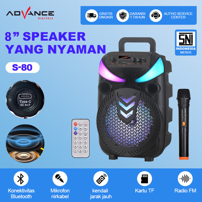 Advance speaker bluetooth full bass S-80 speaker bluetooth karaoke spiker bluetooth free mic speaker