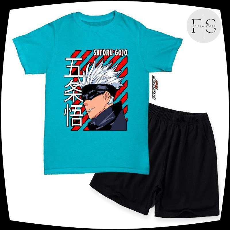 Baju Kaos Anak Setelan Anime Satoru Gojo Laki Perempuan Viral Kekinian Terbaru 2025 YI-31