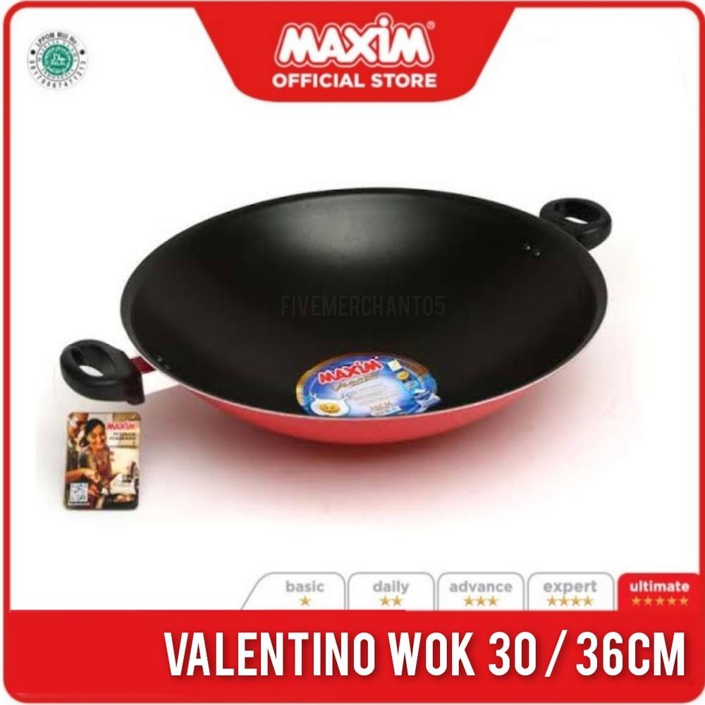 Wajan Penggorengan Maxim Valentino Wok 36cm 30cm Teflon Anti Lengket Teflon Penggorengan Maxim 30 36