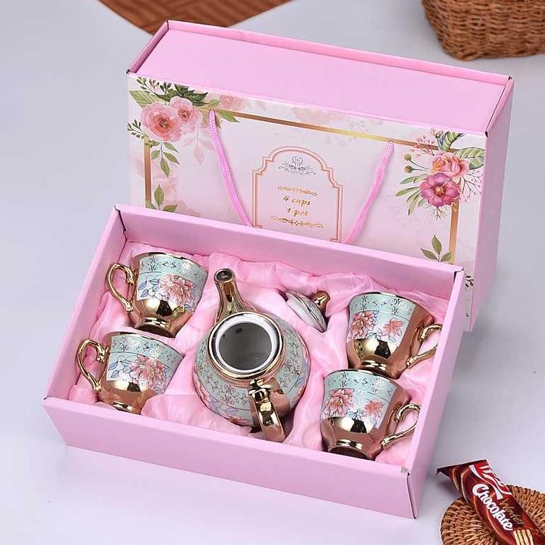 MP SUNFILI Cangkir Teko Keramik Set 4 Cups 1 Pot European Style - B140  DealMedan