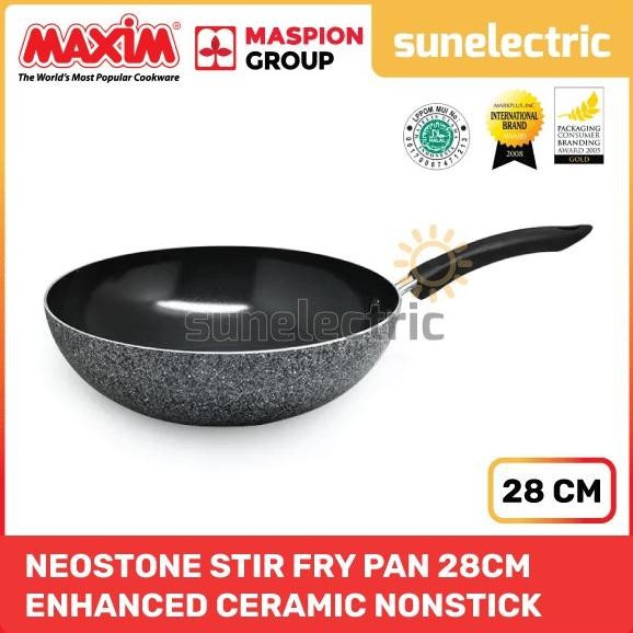 Maxim Neostone Stir Fry Panci / Wajan Penggorengan Keramik Teflon Anti Lengket 28cm - Abu-abu