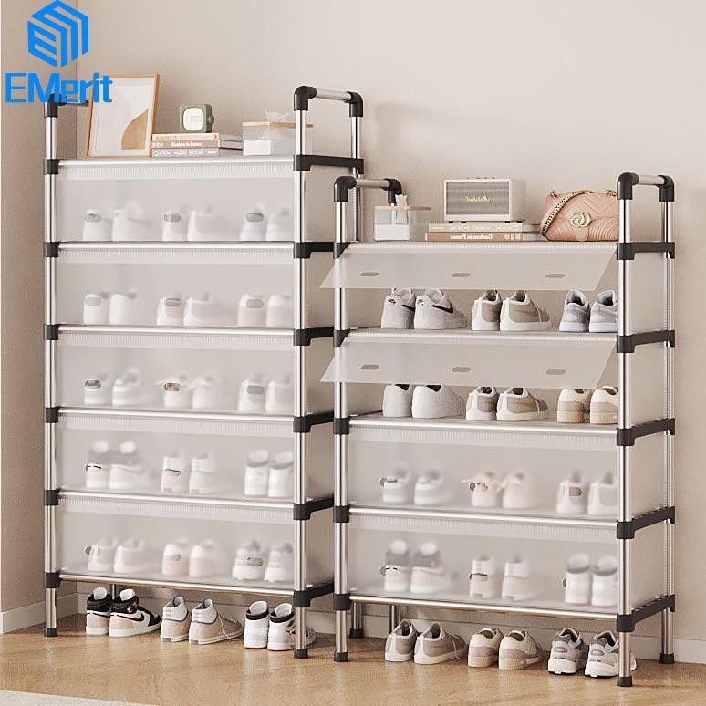 Rak Sepatu Tertutup Tahan Debu 3-7 Susun Rak Sepatu Stainless Kuat Tebal Kokoh Rak Sepatu Minimalis
