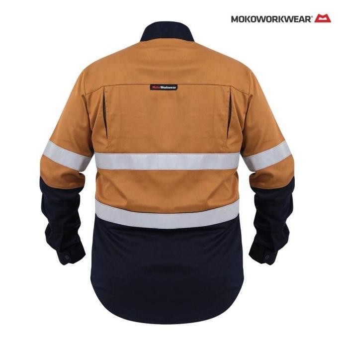 Mokoworkwear - Wearpack Safety Brown Navy Baju Safety Pria Cokelat Dongker / Kemeja K3 / Kemeja Safe