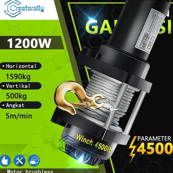 Winch Mobil Offroad 12Volt 4500Lbs Katrol Listrik 10M Electric Hoist Crane Co