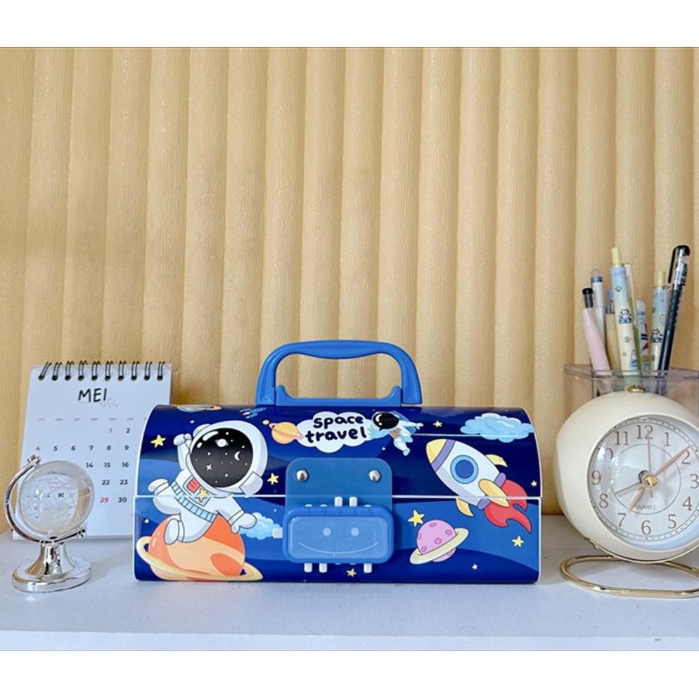 

(passcode) kotak tepak tempat pensil alat tulis pencil stationary case dengan kunci pin pasword passcode motif gambar karakter kartun lucu untuk anak laki laki cowok perempuan