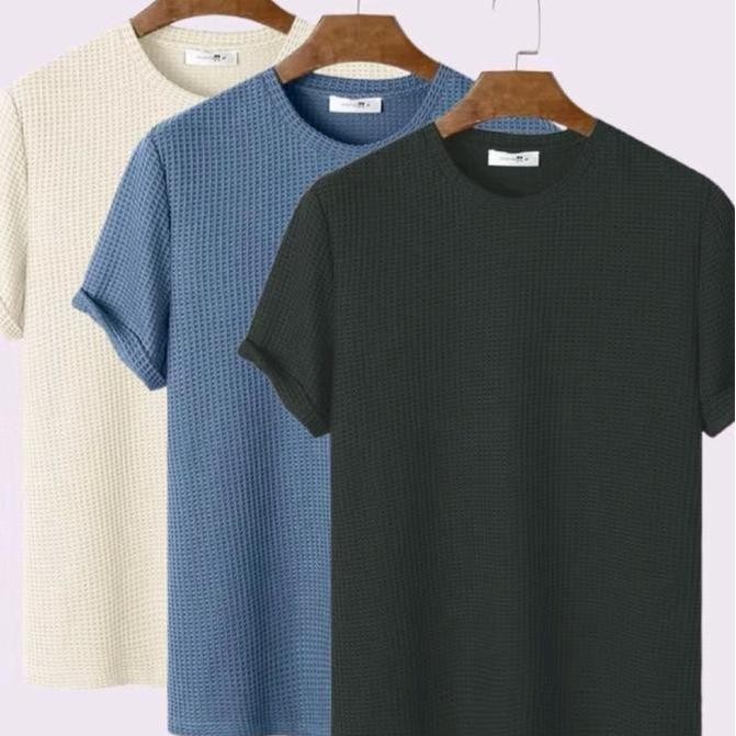 PAKET DISCOUNT Kaos pria paket 3 waffle/kaos waffle unisex polos/ kaos basic pria paket 3 /paket 3 h