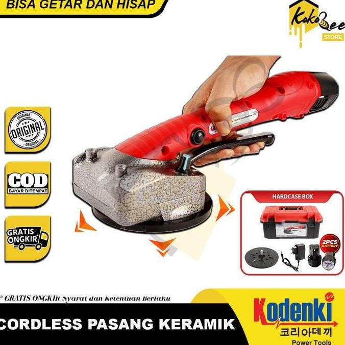 KODENKI MESIN GETAR PERATA ANGKAT PASANG KERAMIK MARMER KOP LANTAI KACA 2 BATRE 12V - ALAT PASANG PE