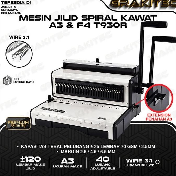 

Premium Mesin Jilid Spiral Kawat F4 & A3 T930R Lubang Bulat 3:1 GRAKITEC