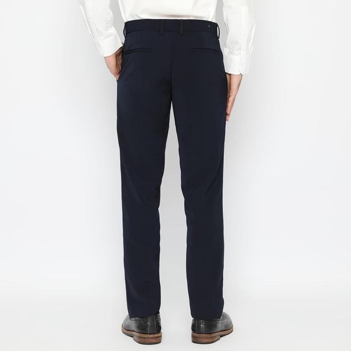 Code Male Celana Bahan Premium Navy Blue Formal Straight Cut Slim Fit