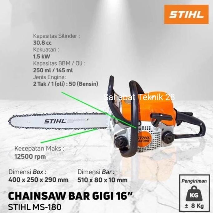 Chainsaw Stihl Ms 180  Bar 16 " Gergaji Mesin Senso Stihl Ms 180 Bar 16 Inch Dan Rantai Komplit Co