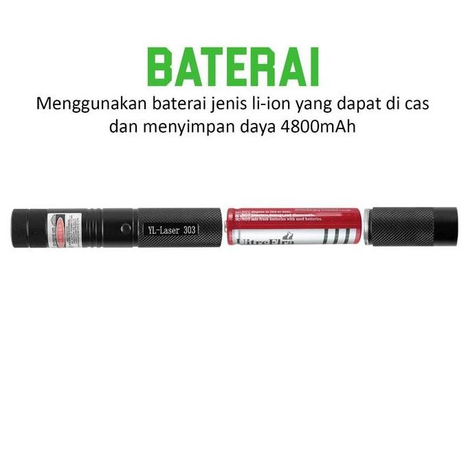 Fixtec Laser Senter Pointer Hijau Re Dengan Batre Dan Tempat Cas Batrai Berbahan Aluminium- Senterla