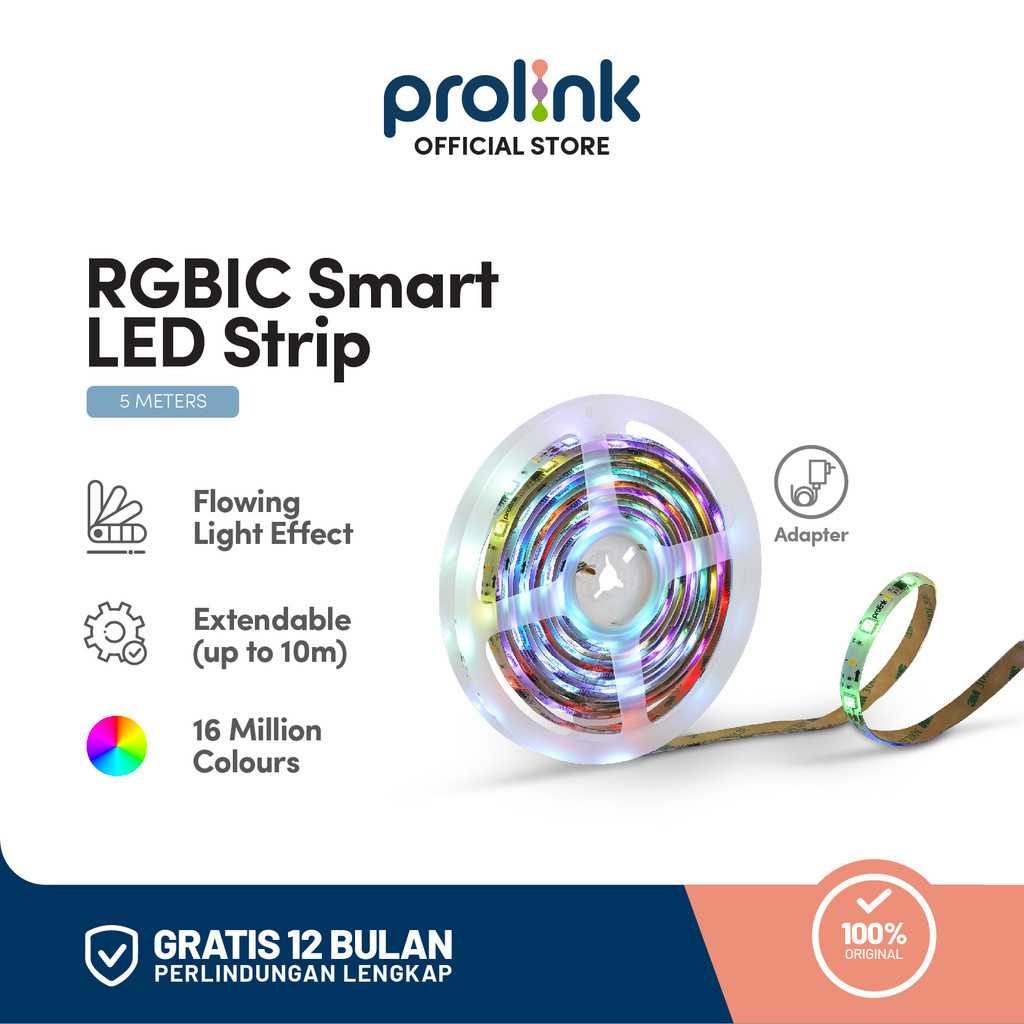 Prolink Smart LED Light Strip RGBIC 5M + Adaptor | Lampu IoT WiFi BT - 5 Meter
