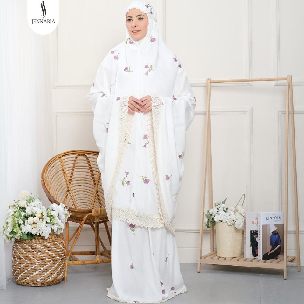 Trendy JENNABIA Mukena Dewasa Bordir Katun Premium Bunga Alamanda
