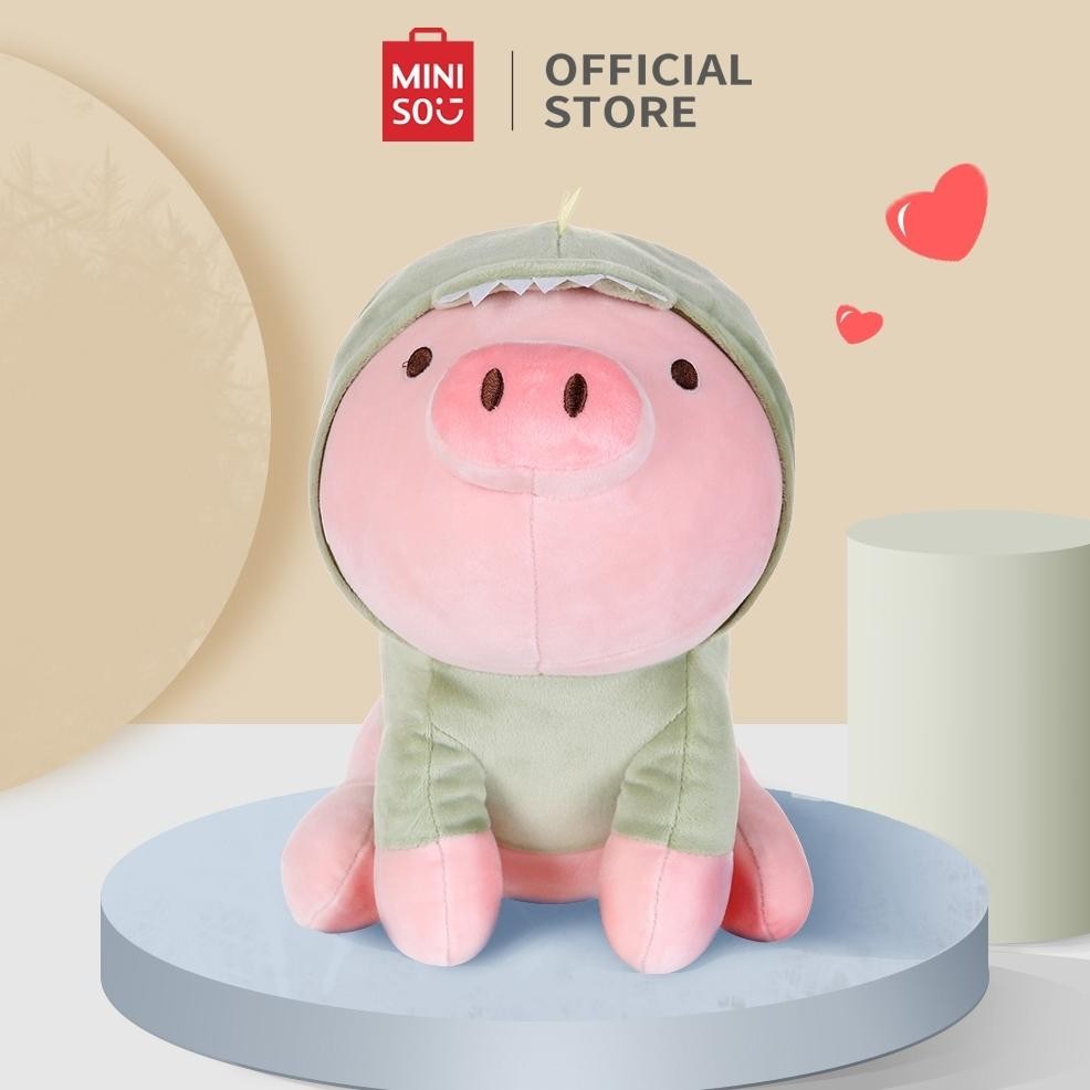 MINISO TOY - Miniso Official Boneka mainan anak Sitting Piglet Plush Toy with Dinosaur Hoodie