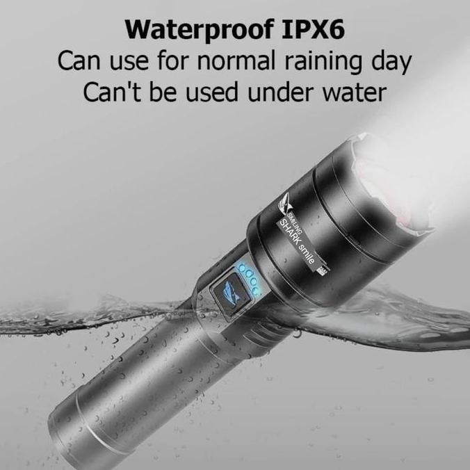 Senter Led Smiling Shark Sd-5220 M80 - Cahaya Super Terang - Bisa Di Zoom - Bisa Jadi Powerbank - Fr