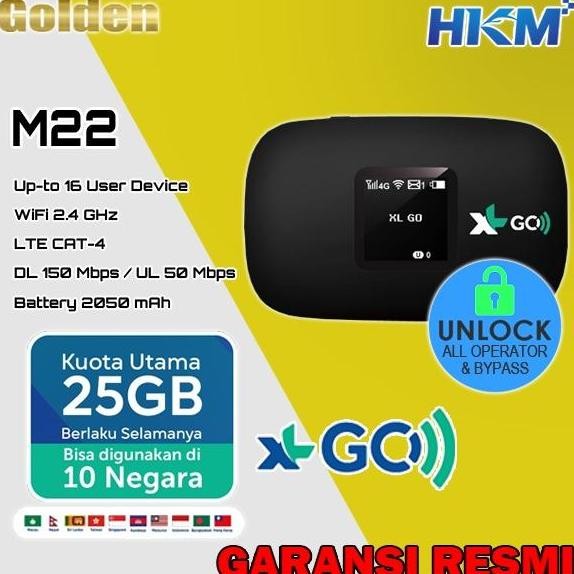 Hkm M22 Modem Mifi Wifi Xl Go Izi Free Kuota Unlock Garansi Resmi