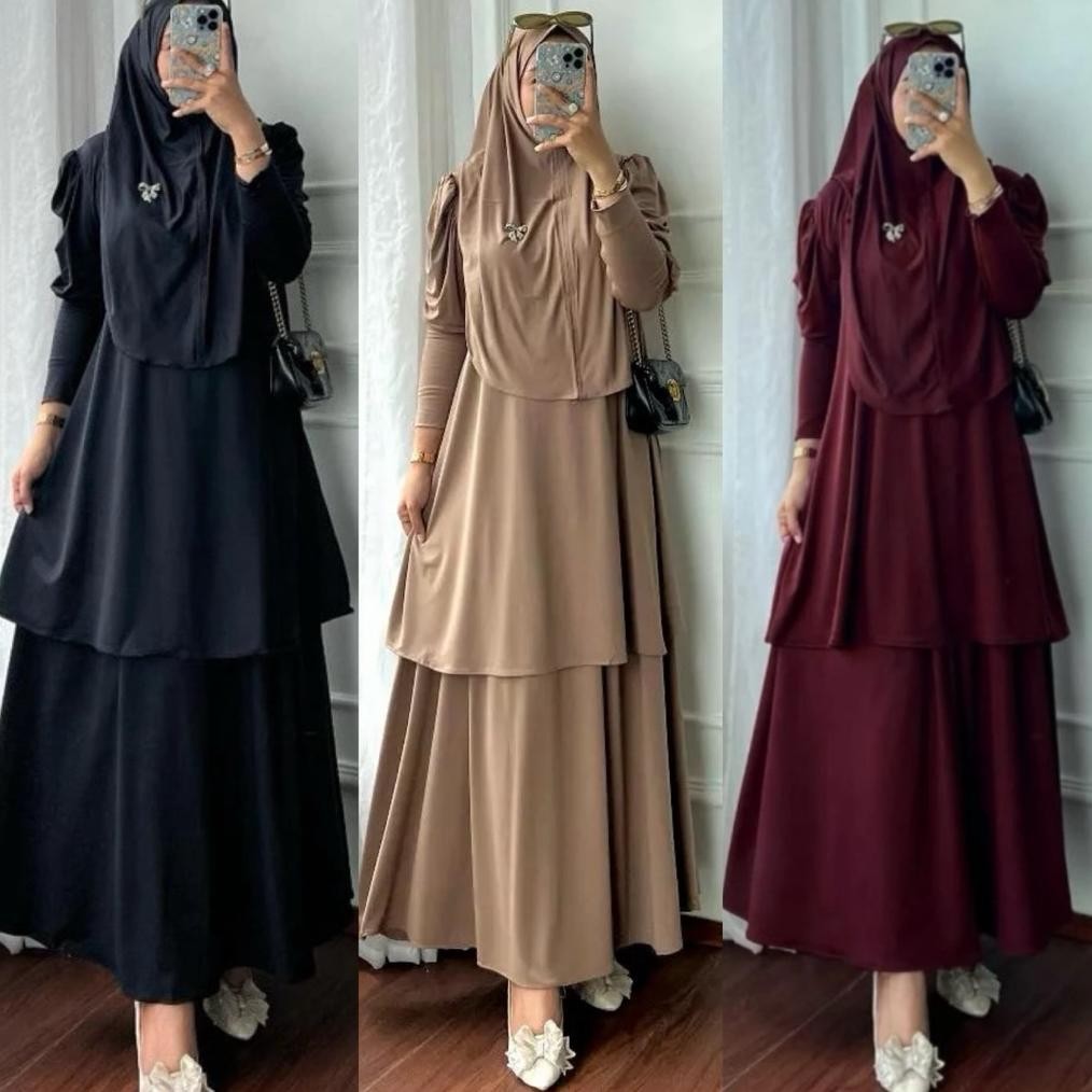 NEW COD 3in1 FREE HIJAB NAFISA SET ROK JERSEY JUMBO FIT TO XL ONE SET ROK POLOS SETELAN ROK ONE SET 