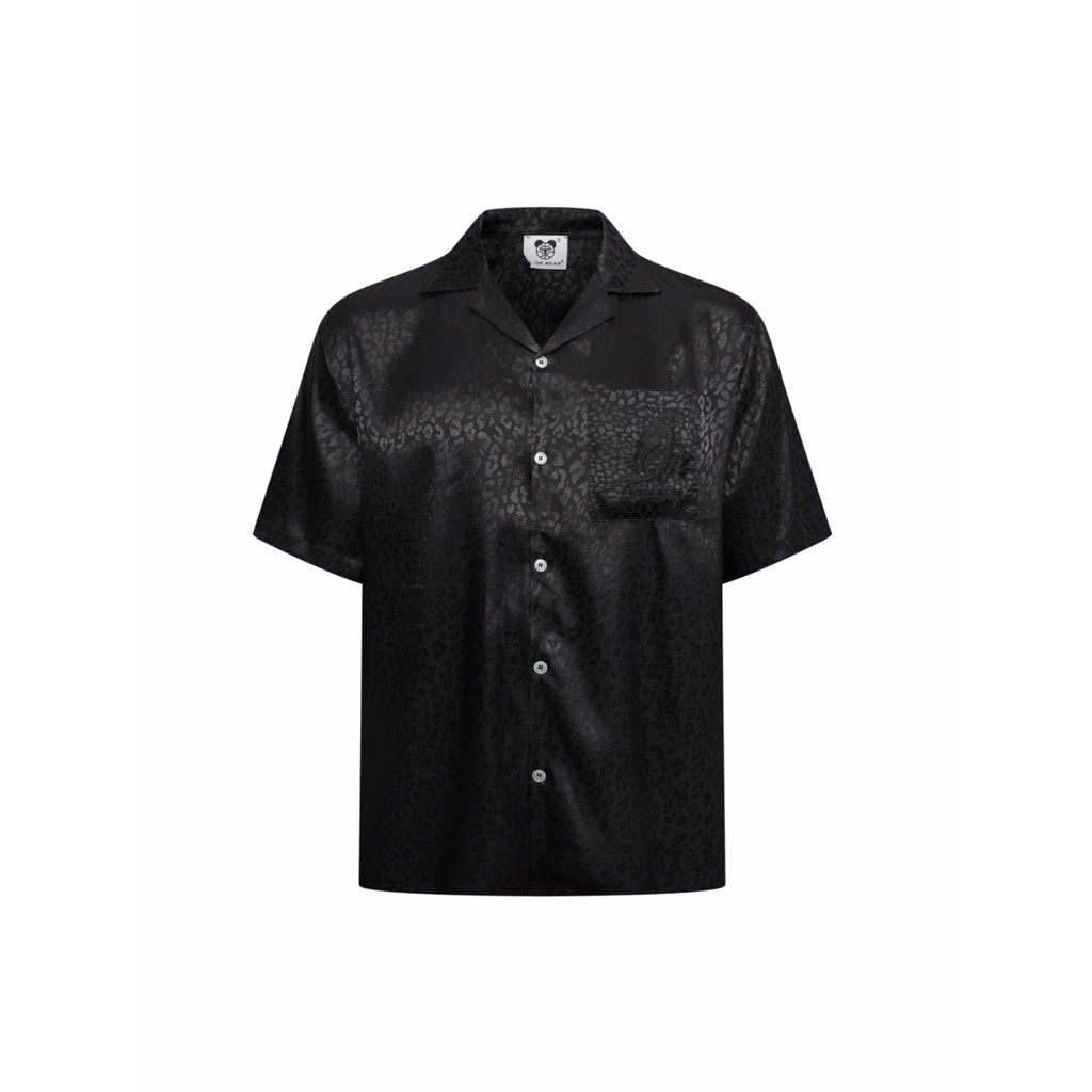 Kemeja Jacquard Cetakan Macan Tutul Satin Vintage yang Mengalir