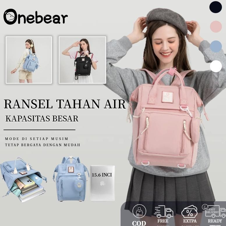 Onebear backpack korea sma wanita tas sekolah ransel Fashion waterproof laptop backpack Jepang retro