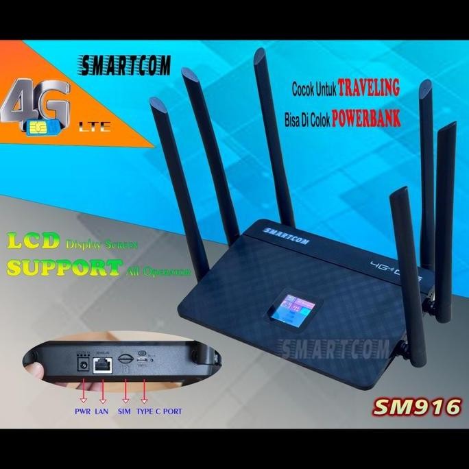 Terbaru Smartcom Wifi Wireless Router Sim Card 4G Lte Smartcom Sm-916 With Lcd 300Mbps