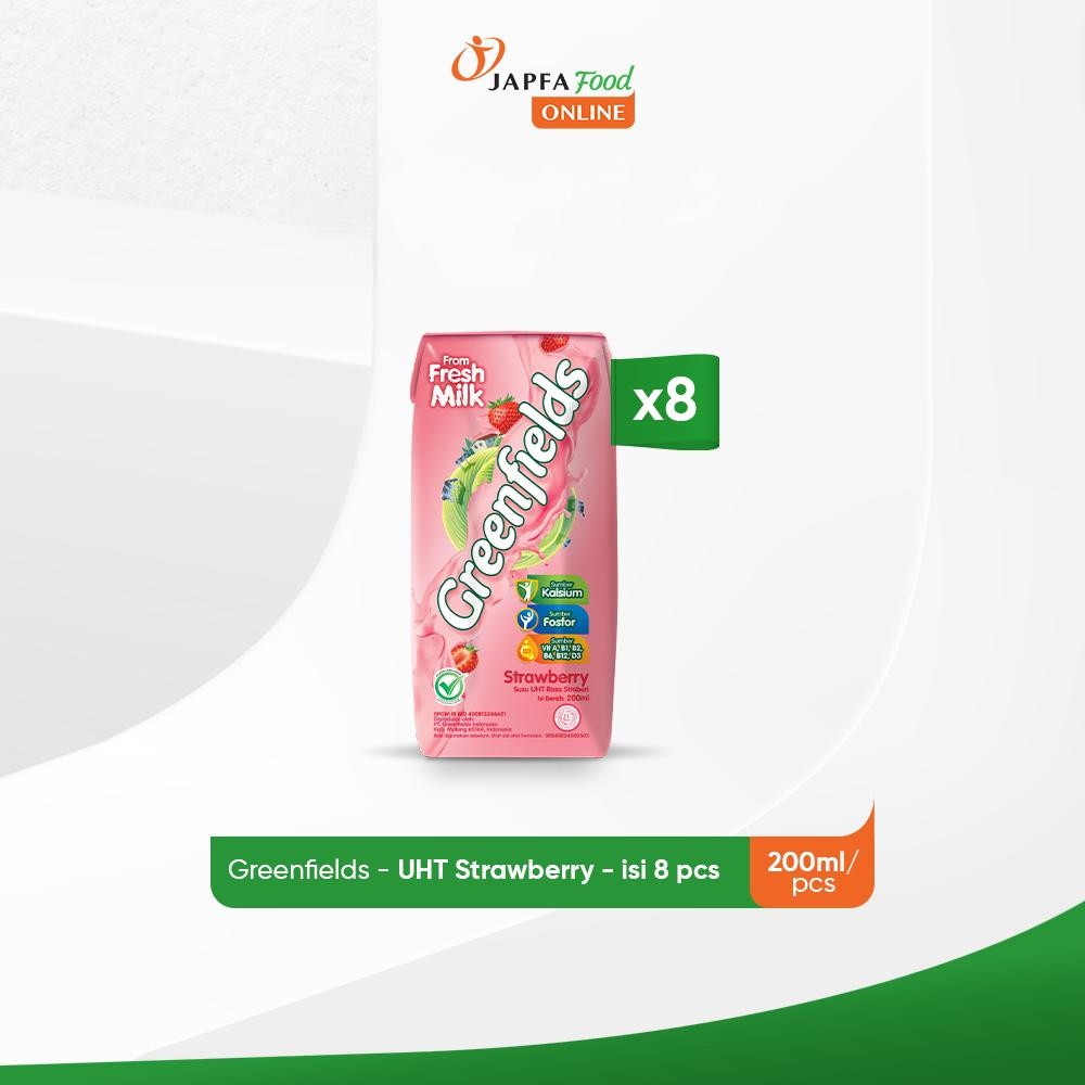 

Greenfields Susu UHT Strawberry 200 ml - isi 8 pcs - 100% Fresh Milk dari Greenfields Farm