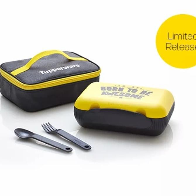 Tupperware Lunch Box Bento Set Original dengan Garpu, Sendok, dan Tas - Kitchenware Wadah Makan Sian
