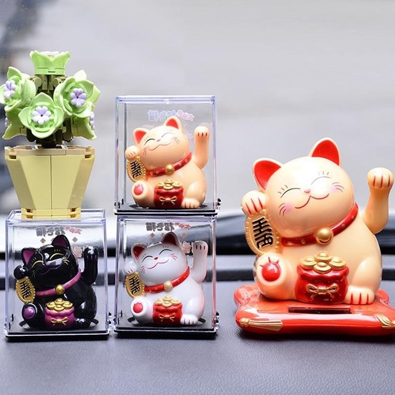 Trend - Maneki Neko Lucky Cat Putih Dashboard Solar Hoki Patung Kucing Hoki Bergerak Pajangan Kucing