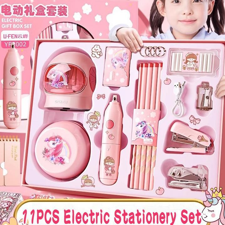 

11 In 1 Electric Stationery Set Set Alat Tulis Elektronik Rautan Penghapus Vacuum Pencil Anak Alat Perkakas Belajar