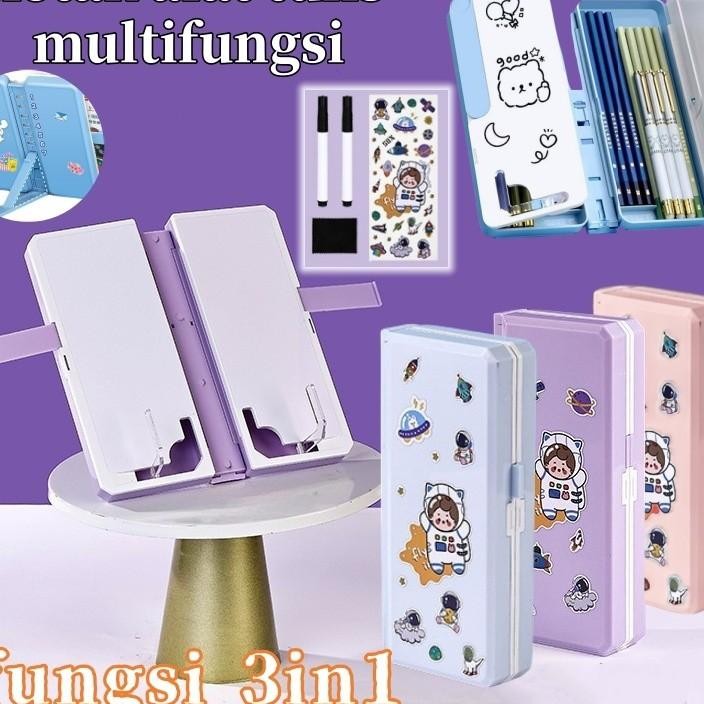 

WorMytempat Pensil 2In1 Multifungsi Pencil Case Book Holder Kotak Pensil Lipat Dengan Tatakan Buku