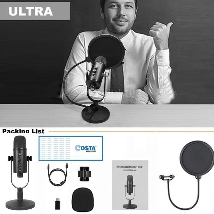 Costa Cm-U100 Usb Ultra Microphone Pro Condenser Podcast Pc Hp Laptop