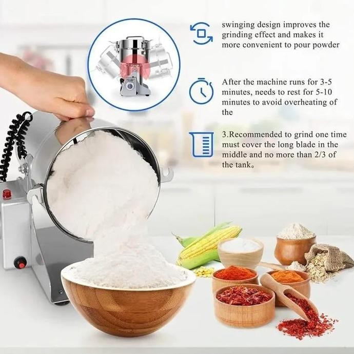 1200G Mesin Penggiling Bumbu Kering  Mesin Giling Tepung Listrik  Grinder Biji Bijian Penggiling Rem