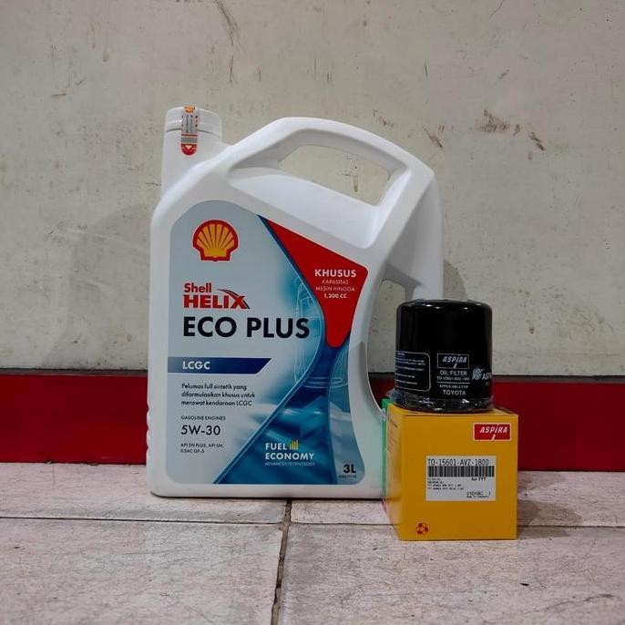 Ready Paket Oli Shell Helix Eco Plus 5W-30 Isi 3 Liter + Filter Oli Agya/ Ayla/ Sigra/ Calya
