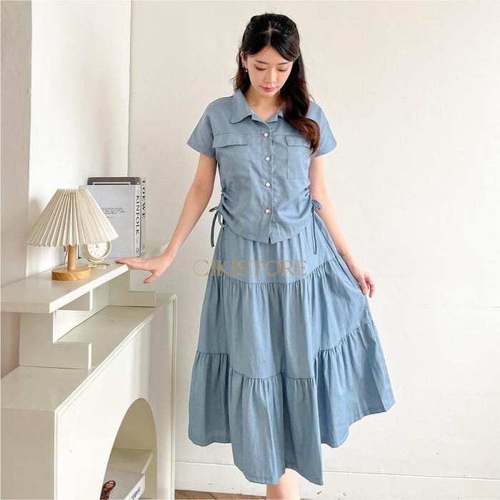 Salt Cikistore - Sara Set Wanita Denim | Katun Soft Denim Set Ow42