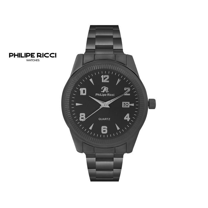 Cod Philipe Ricci Jam Tangan Pria Rantai Besi Terbaru Original Simple Hitam Keren 8060D Free Baterai