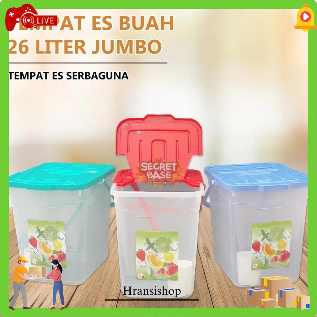 Toples Es Buah 26 L - Wadah Tempat Es Buah Besar Bonus Gayung Panjang Jualan Jus Capcin Juice Coklat