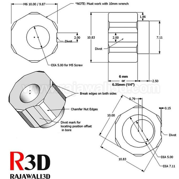 Openbuilds Excentric Spacer Eccentric 10x6 10HEX x 8.5 M5