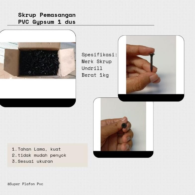 skrup pemasangan pvc gypsum 1dus aSt
