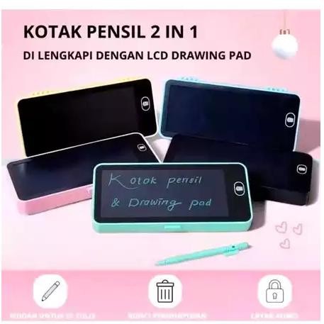 

To94 Lh Kotak Pensil Case Lcd Writing Drawing Box Case Pencil Drawing Pad Edukasi 2In1