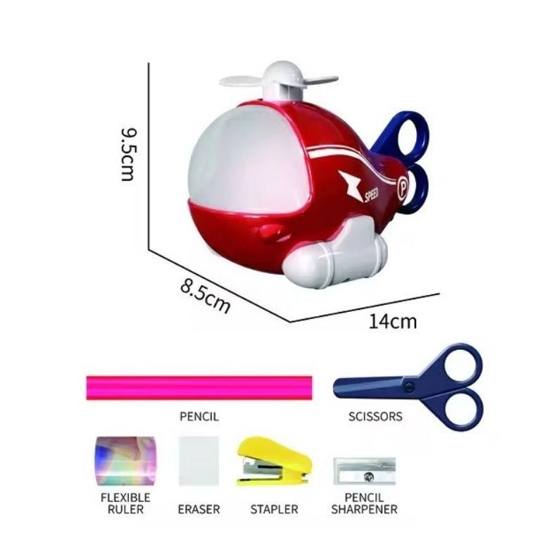 

M-4 Stationery Dino / Plane 6In1 Set Alat Tulis Helikopter Lucu M-4