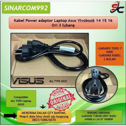 Kabel Power adaptor Laptop Asus Vivobook 14 15 16 Ori 3 lubang