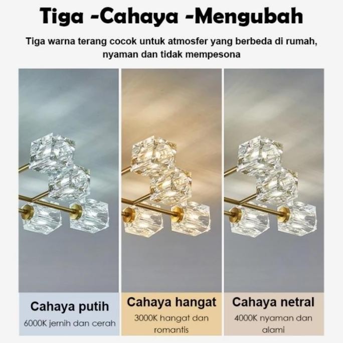 Promo Lampu Gantung Plafon Minimalis Crystal Gold Hias Ruang Tamu