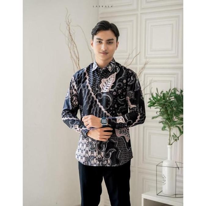 Laskala Batik Premium Surya Kemeja Batik Pria Slimfit Lengan Panjang AN