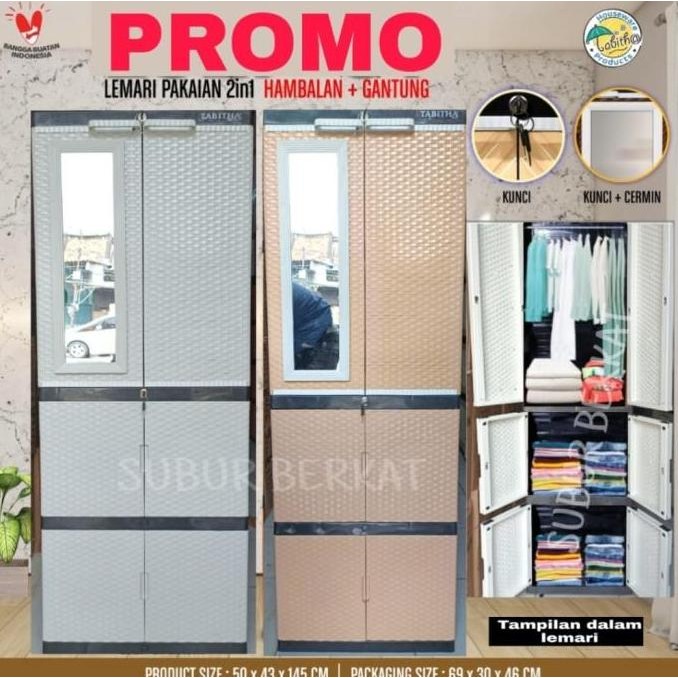 Lemari Plastik Lemari Pakaian Lemari Baju Susun Gantung Kunci Kaca