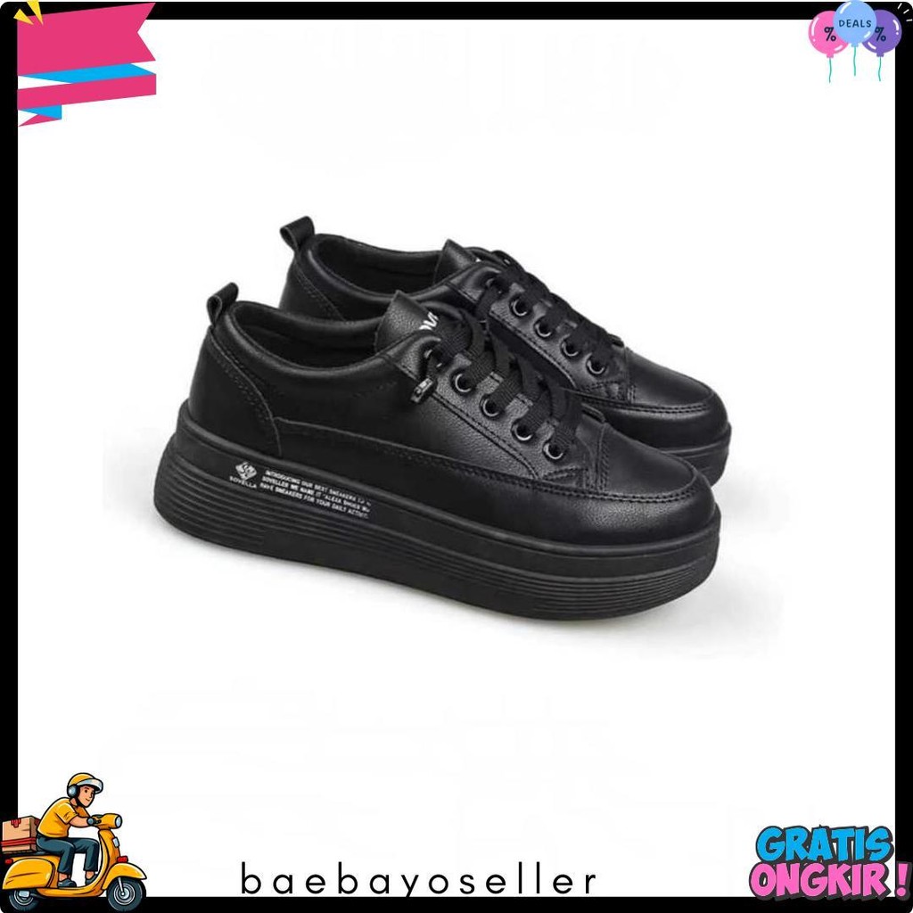 Sepatu Sekolah Hitam Polos Sneakers Wanita Korea Casual Sport