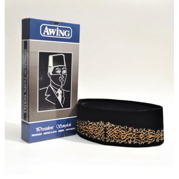 Songkok Hitam Awing Motif Bordir Zhavier Emas Awing Original