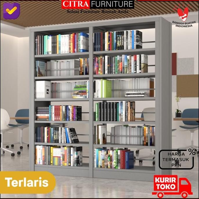 SHUMO Lemari Besi Rak Buku Perpustakaan Sekolah 2 Muka Jumbo