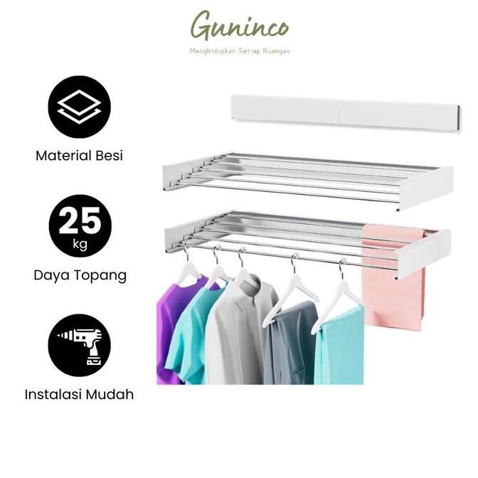 NEW GUNINCO JEMURAN BAJU LIPAT / jemuran handuk baju sepatu lipat / jemuran tempel dinding hemat tem
