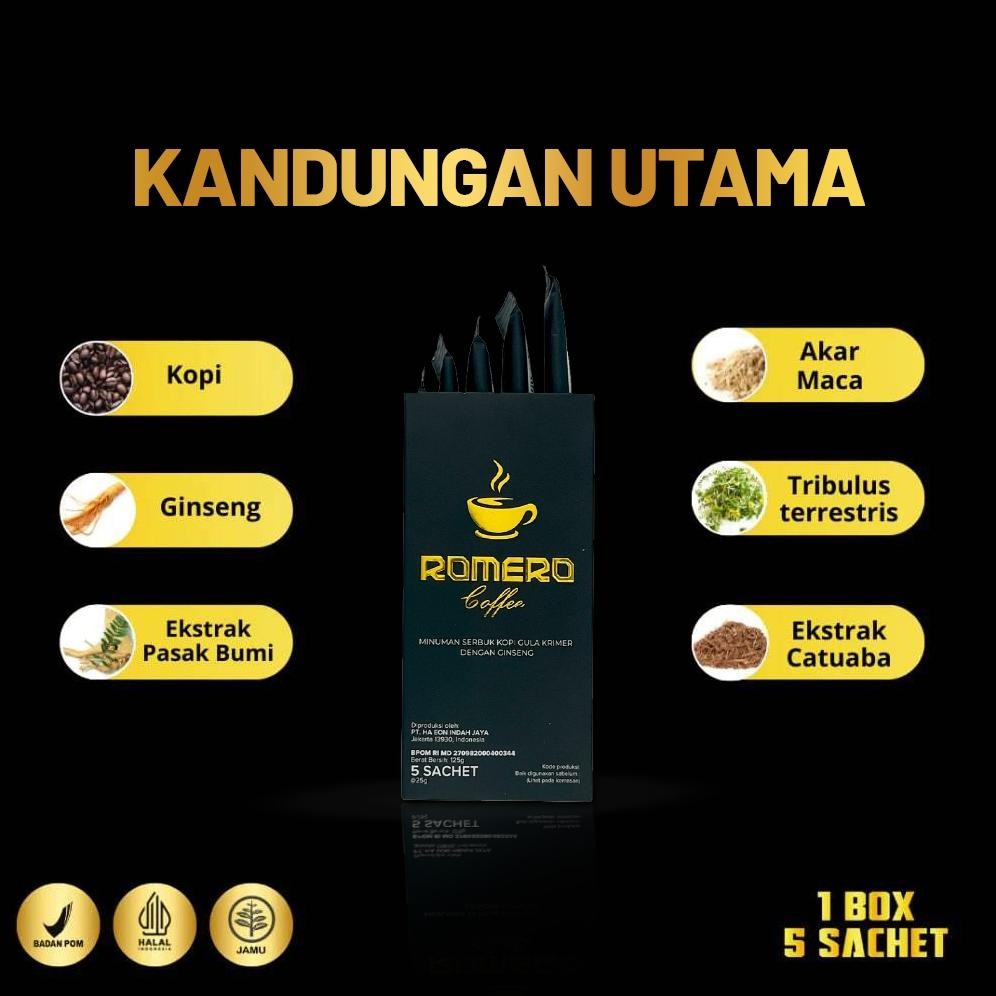 

Ready!! Romero Coffee Kopi Ginseng Stamina Pria Tahan Lama BPOM 5 Sachet