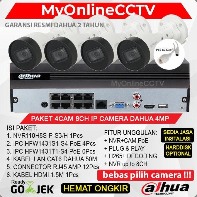 Promo Paket Cctv 4 Ip Camera 4Mp Dahua Lengkap Nvr 8Ch Outdoor