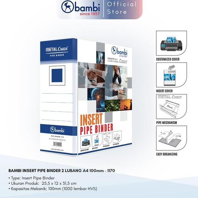 

TERMURAH - Bambi Insert Pipe Binder A4 EXTRA JUMBO SIZE 100 mm With Full Spine 4 Colour Labels 1170M